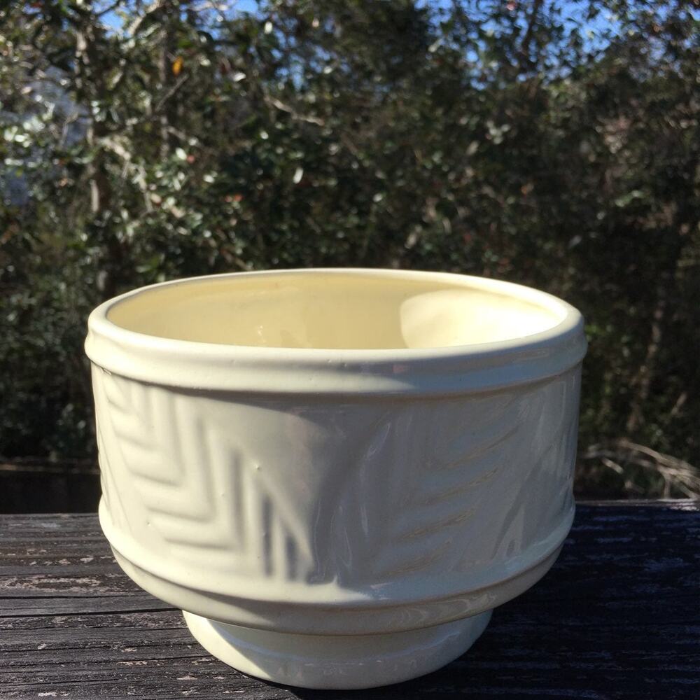 Vintage MCM Haeger Ceramic Planter neutral natural leaf pattern minimalist
